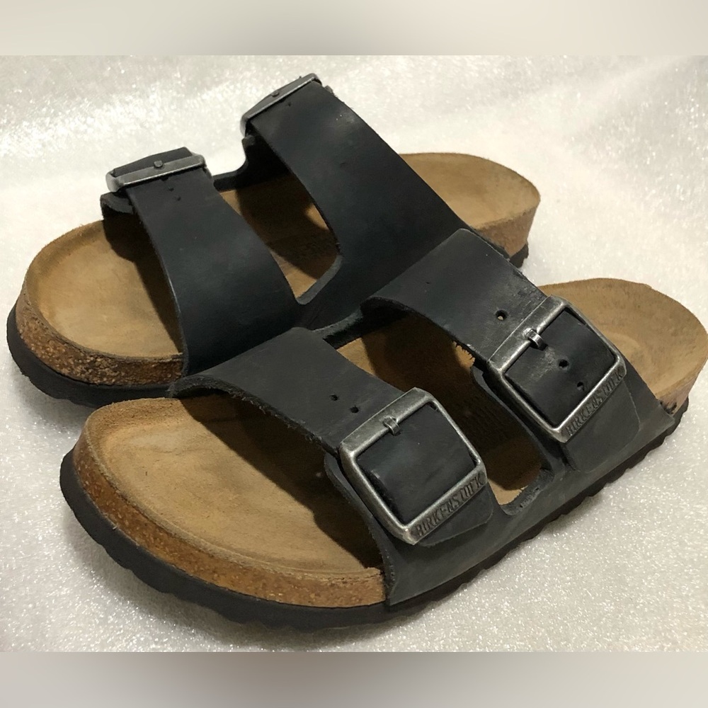 Birkenstock Arizona Dark Sandals with Silver Buckles - Picture 2 of 10